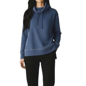 Old Navy Active Funnel Neck Knit Top Navy Blue Pockets Hi Low Hem Pullover M